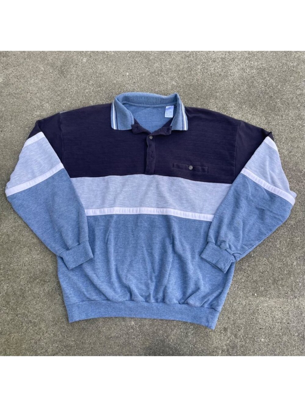 Vintage 90s 80s Mens L Cropped Striped Colorbock Blue Gray Sweater Skater Indie